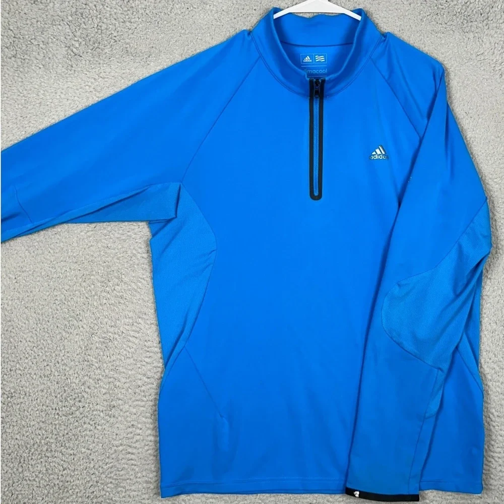 Adidas Golf Shirt Mens Medium Blue Climacool Quarter Zip Pullover Mesh Panels